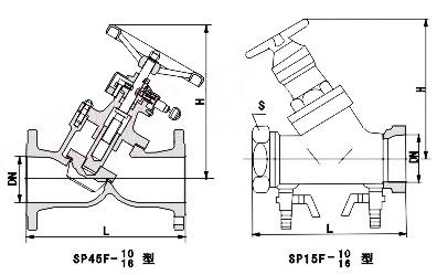 SP45、SP15靜態平衡閥外形尺寸圖