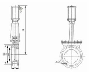 PZ673氣動式刀型閘閥外形尺寸圖