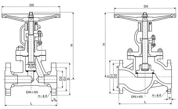 J41B氨用截止閥外形尺寸圖