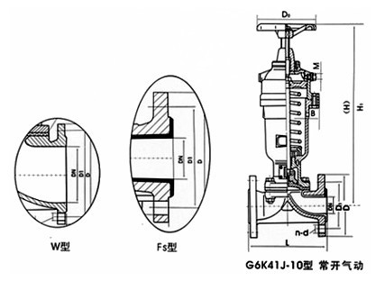 G6B41J/FS氣動襯膠、襯氟塑料隔膜閥外形尺寸圖